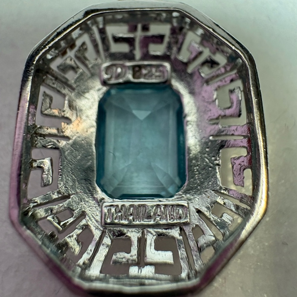 Sterling Silver Genuine Emerald-cut Faceted Blue Topaz Pendant - Picture 4 of 5